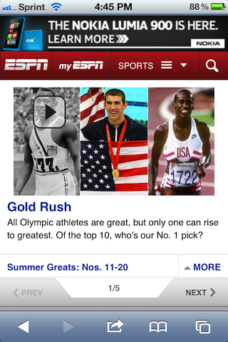 ESPN Olympics Mobile Site