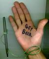 Irish Palm Pilot ('Get Beer' written on a guy's hand with a green pen)