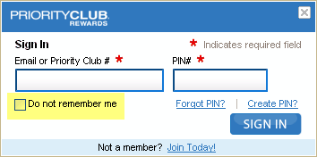 Holiday Inn login dialog screenshot