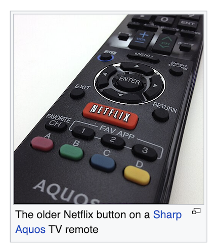 TV remote with Red Netflix button, Wikipedia
