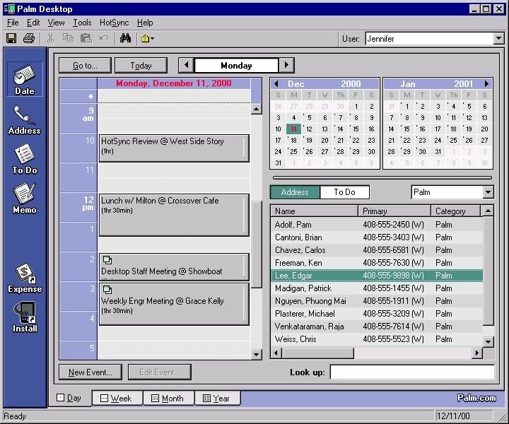 Screenshot of Palm Desktop for Windows from around 2000