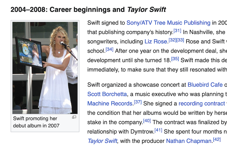 Photo of Taylor Swift visiting Yahoo in 2007, Wikipedia