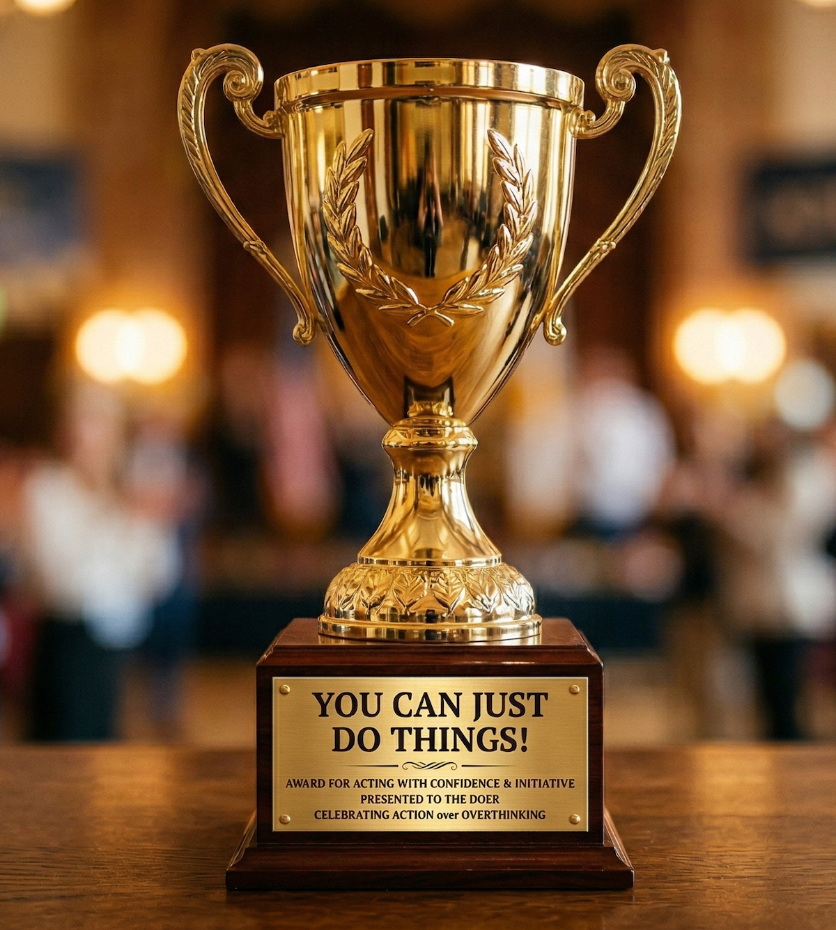 AI generated image showing a trophy titled: You Can Just Do Things